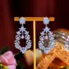 Wholesale Water Plated White Gold Rhodium Plated Inlaid Zircon Long Flower Shape Women's Vintage Copper Material Waterproof Non-Fading Wedding Earrings