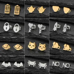 Wholesale 18K Gold Plated New 304 Stainless Steel Cut Gold Steel Color Irregular Mini Women's Small Animal Earrings