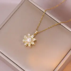 X0612 Gold Flower Rotating Necklace