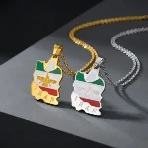 Wholesale Independence Day Map Pendant Necklace For Unisex Featuring 304 Stainless Steel With 18K Real Gold Plated 0.03µm Thickness Cable Chain