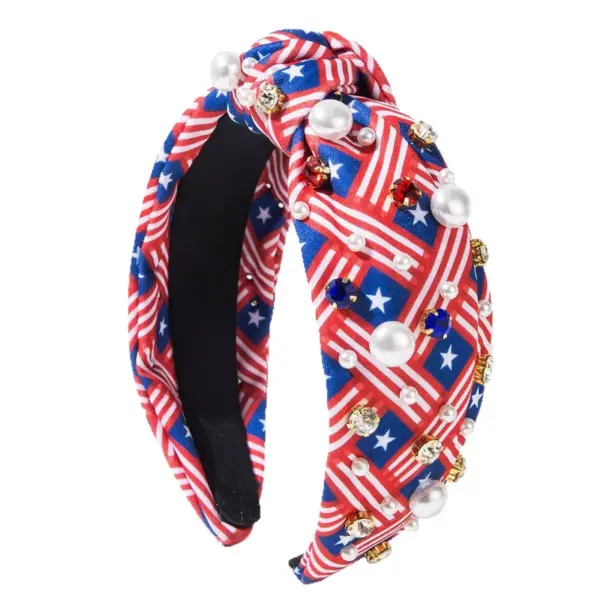 Wholesale American Flag Hair Band For Women In Red Cloth With Rhinestones, Perfect For Independence Day Celebrations