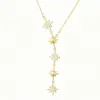 Wholesale Starburst Inlay Pendant Necklace For Women With Artificial Rhinestones In 18K Gold Plated Copper, Cable Chain