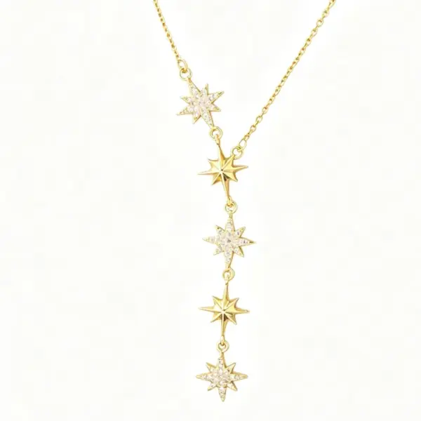 Wholesale Starburst Inlay Pendant Necklace For Women With Artificial Rhinestones In 18K Gold Plated Copper, Cable Chain