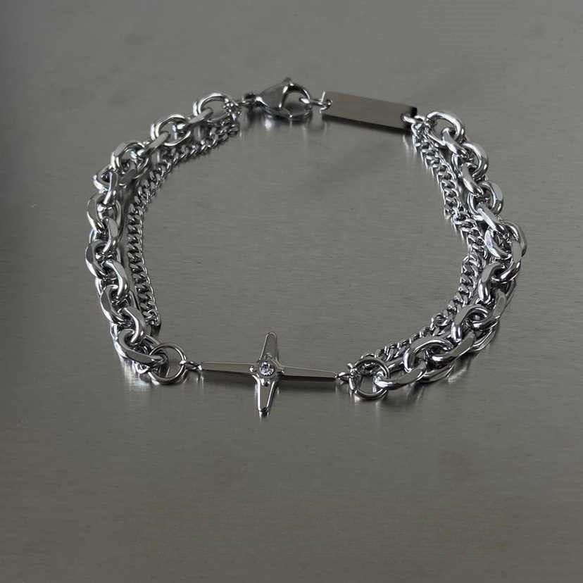 Wholesale Light Luxury Cross Diamond-encrusted Double-layer Bracelet Trendy Men's Ins Niche Design Hip-hop Simple All-match Accessories Women