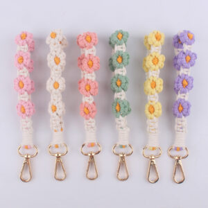 oly-864920f1089dda8d4a3930bb0f746f53 Wholesale Cartoon Daisy keychain handmade woven INS cotton rope key lanyard key ring pendant jewelry