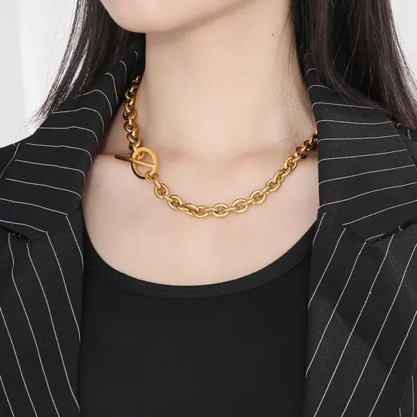 Wholesale 304 Stainless Steel Geometric PVD Coated 18K Real Gold Plated Fashion Waterproof Non Tarnish Plating O-shaped Chain Gold Bracelets Necklace