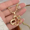 Wholesale Jewelry Classic Style Flower Copper Zircon 18K Gold Plated Plating Ball Chain Pendant Necklace