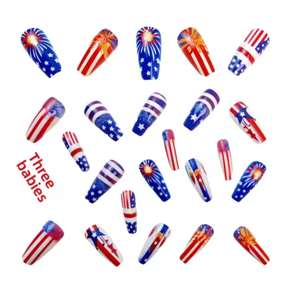 Wholesale Nail Stickers Blue Series Independence Day Grid Retro Square Fake Nail Decoration Metal Stars
