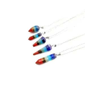 Wholesale Natural Crystal Mosaic Hexagonal Column Pendant Necklace Wedding Ethnic Style Alloy Geometric Pattern Leaf Design For Women