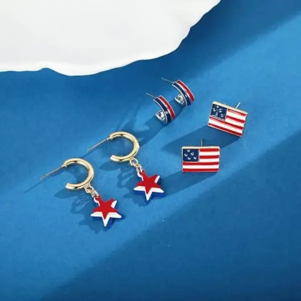 oly-86629d5eea0b54adadd9d81249b73a8d Wholesale Fashionable Simplistic Alloy Star Flag Earrings Independence Day Gift Women's Geometric Pattern Jewelry Ear Studs