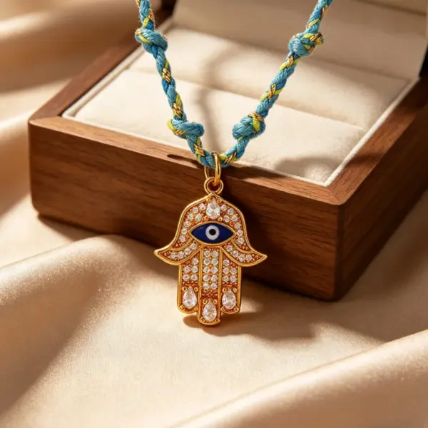 Wholesale Devil's Eye Pendant Necklace For Women, 304 Stainless Steel With 18K Real Gold Plated PVD Coating, Zircon Inlay, Twisted Rope Chain
