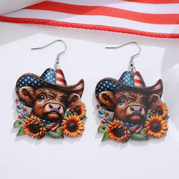 oly-8674244222adfa8c625b9e9c7191e500 Wholesale Retro Multicolor Acrylic Cattle Print Drop Earrings For Women With 304 Stainless Steel Ear Pins