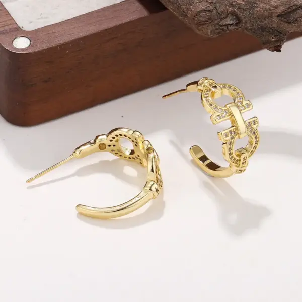 Wholesale Hypoallergenic Letter Stud Earrings For Women In Copper With KC Golden UV Plating And Zircon Inlay