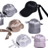 oly-86954d8e00d87a8972b8990335a89e48 Wholesale Baseball Hat Women's Satin Bright Ribbon Bow Casual Fashion Black Cap Sunshade Hat