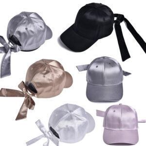 Wholesale 2024 New Baseball Hat Women's Satin Bright Ribbon Bow Casual Fashion Black Cap Sunshade Hat