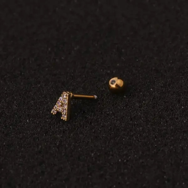 Wholesale 316L Stainless Steel Copper Ear Cartilage Rings & Studs Letter Waterproof Non Tarnish Surgical Steel