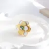 Wholesale 304 Stainless Steel Vacuum Electroplated With Real Gold (In Furnace) Shell Triangle Geometric Lines Flower Contrast Color Open Ring (Jewelry) Waterproof Non-Fading Polished Mixed Metal (Jewelry Metal Contrast Color) Elegant Vacation Style Simple Style Unisex