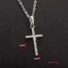Wholesale Unisex Cross Pendant Necklace In Copper With Rhinestones, Electroplated Finish, Featuring A Durable Cable Chain