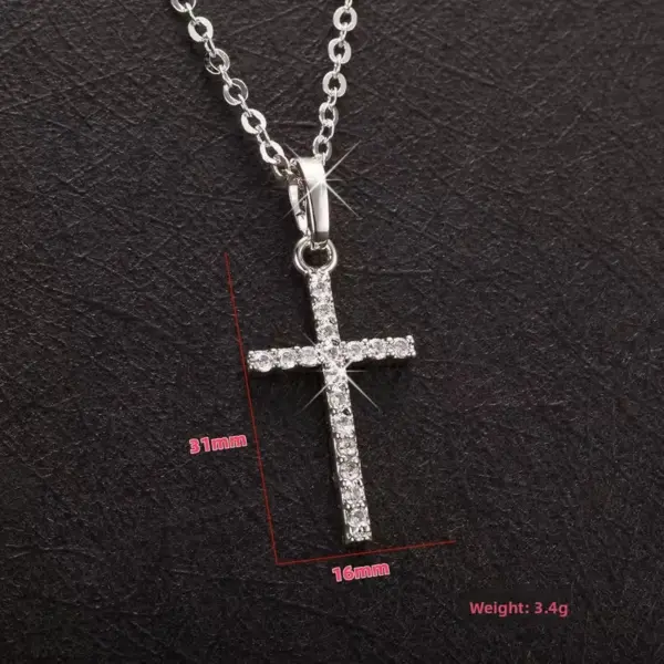 Wholesale Unisex Cross Pendant Necklace In Copper With Rhinestones, Electroplated Finish, Featuring A Durable Cable Chain