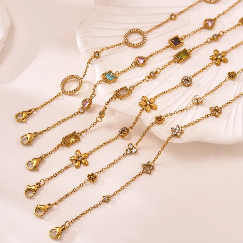 Wholesale Geometric Waterproof Non Tarnish Bracelets For Women In 18K Gold Plated 304 Stainless Steel With Zircon And PVD Coated Finish