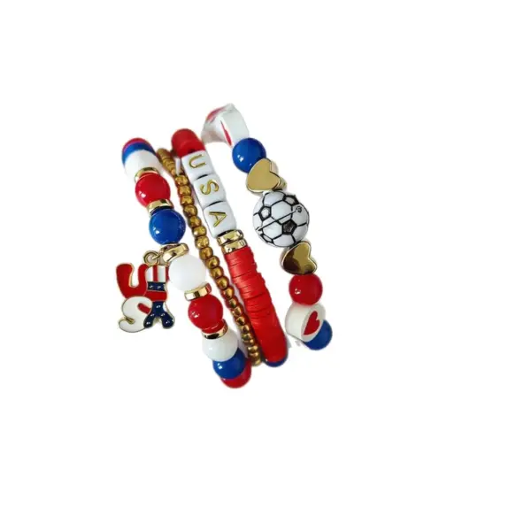 oly-86d6f9e4836b22e21e1040b8128d99c0 Wholesale Heart Shape Bracelets For Women Made Of Soft Clay With Elastic String, Perfect For Independence Day