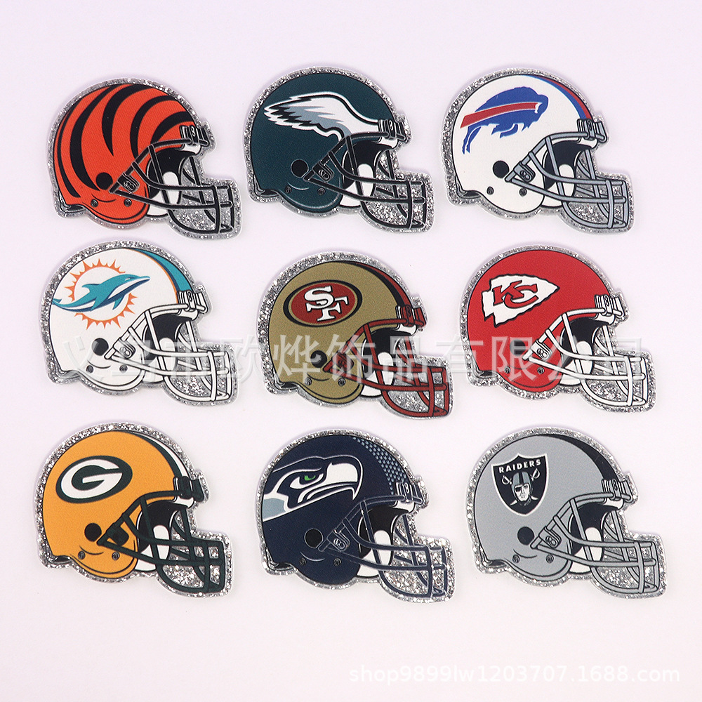 Wholesale New Fashion Brand Cartoon Football Helmet Personalized Bag Jewelry Acrylic Pin Croud DIY Patch