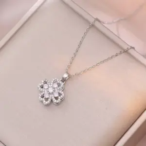 X0104 Steel Color Pink Rotating Necklace-5