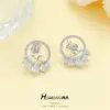 Wholesale Rose Stud Earrings For Women With 925 Sterling Silver Posts, Copper Base, And 14K Real Gold Plated Finish Featuring Zircon Inlay