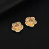 Wholesale Unisex Copper Drop Earrings Featuring Flower Design With Zircon Inlay, Stylish Stud Earrings