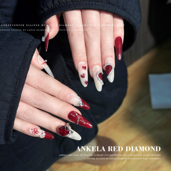 Wholesale Year K9 Ancora Red Nail Drill Jewelry Flash Heart Fat Square Oval Glass Shaped Nail Drill Jewelry