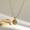 Wholesale Electroplated Portrait Pendant Necklace For Women With 18K Gold Plated Stainless Steel And Zircon, PVD Coated Snake Chain