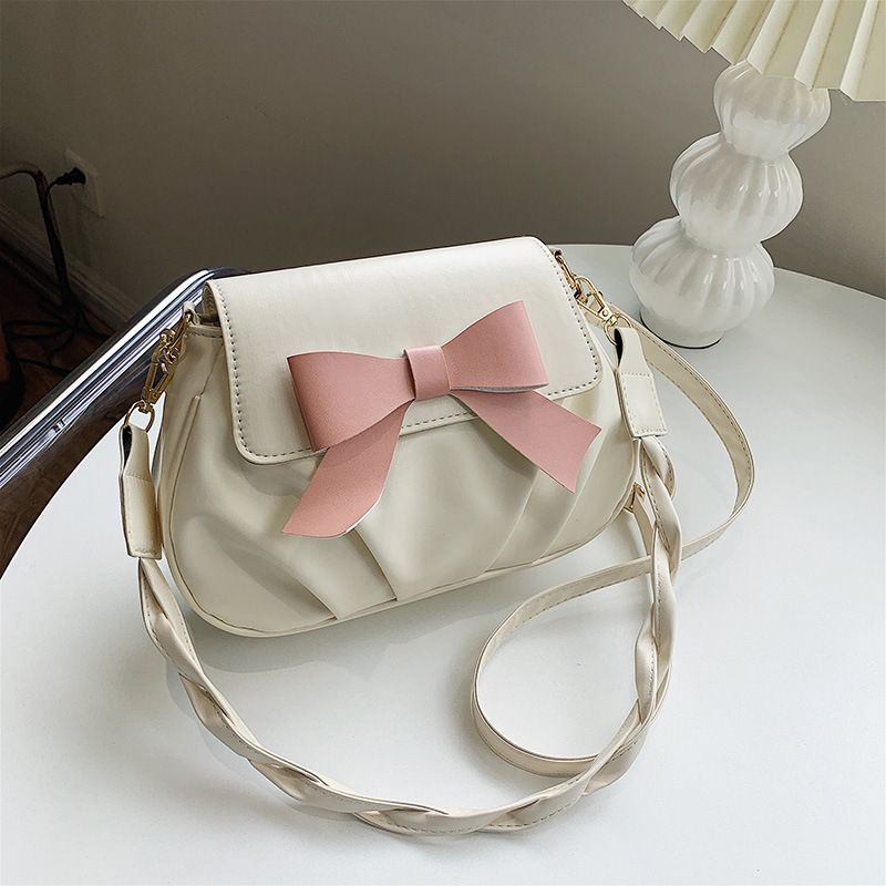 Wholesale Bow Solid Color Small Bag Women's 2021 New Vintage Fashion Pleated Casual Fashion Twist Shoulder Strap Crossbody Bag