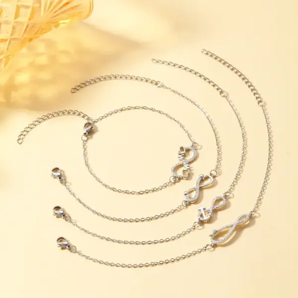Wholesale 1pc Simple Fashion Bowknot Heart Anchor ECG Infinity Symbol Pendant Bracelet, Suitable For Daily Wear On Dates