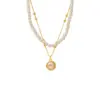 Wholesale Double Layer Pearl Necklace Titanium Steel Geometric Women's Collarbone Chain Rose Gold Plated
