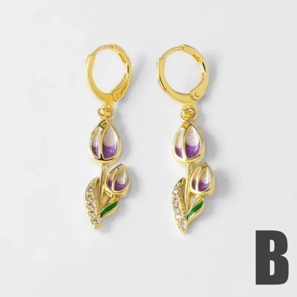 Wholesale 18K Gold Plated Copper Jewelry Oil Drop Rose Flower Zircon Pendant Earrings Ery72