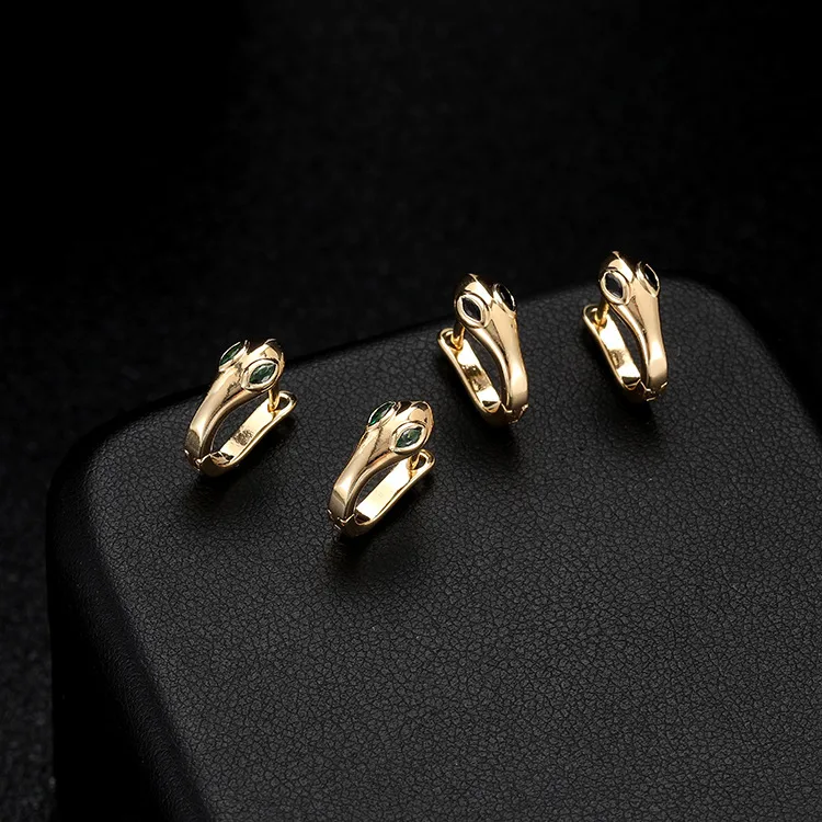 Wholesale Snake Pattern Copper Earrings For Women With Electroplated Gold Plating And Gem Inlay
