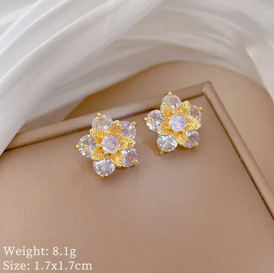 Wholesale 201 Stainless Steel Copper Flower Zircon Elegant Simple Style Inlay Coffee Bean Chain Jewelry Set