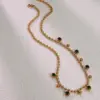 Wholesale 302 Stainless Steel 304 Stainless Steel Glass Round Ion Plating (IP) Artificial Rhinestones 18K Gold Plated Simple Style Classic Style Waterproof Non Tarnish Inlay Ball Chain Gold Necklace