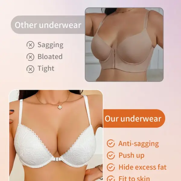 oly-876fc67a84e7775c19b35ec3846e1735 Wholesale Ladies' Lace Splicing Gathers Front Button Bra, Steel Ring Pattern, Back Strap Can Be Exposed, Cross Shoulder Strap, Lingerie Beauty Back
