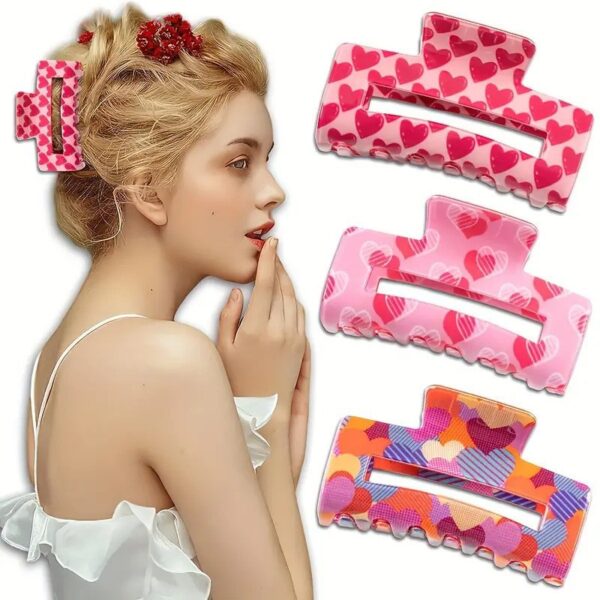 oly-8781935bb92c9bec702ade6716c22f29 Wholesale YHJ Hair Accessories pink Heart-shaped Printed Clip Women's Valentine's Day Sweet Paytail Hairpin Hair Shark Clip