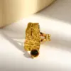 Wholesale Geometric Open Rings For Women In 304 Stainless Steel With Electroplated 18K Real Gold PVD Coating And Tiger Eye Inlay