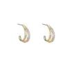 Wholesale C Shape Stud Earrings For Women Featuring 925 Sterling Silver Posts With 14K Real Gold Plated Copper And Zircon Inlay