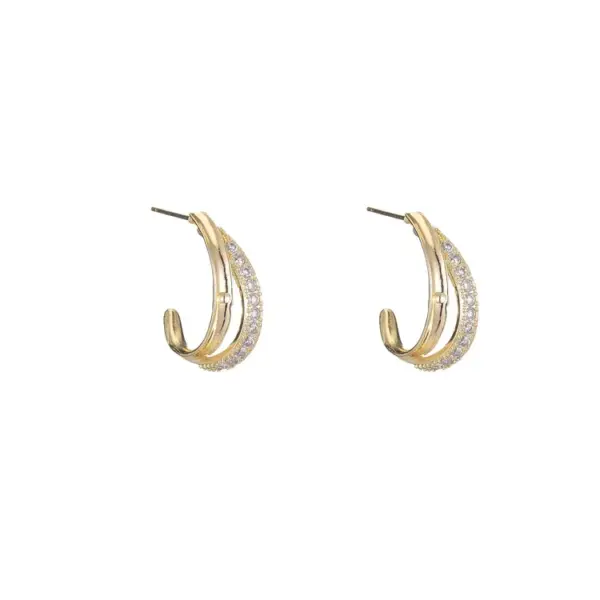 Wholesale C Shape Stud Earrings For Women Featuring 925 Sterling Silver Posts With 14K Real Gold Plated Copper And Zircon Inlay
