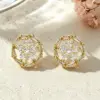 Wholesale Three-dimensional Flowers Stud Earrings For Women, Electroplated Copper With Golden Plated Finish And Zircon Inlay