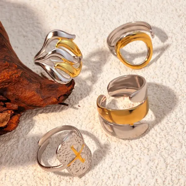 oly-87bb86355b6e08ff6486a222367c59d5 Wholesale PVD Coated Real Gold Plated 18K Gold Argyle 304 Stainless Steel Casual Retro Waterproof Non Tarnish Open Rings