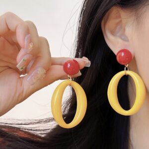 Wholesale Retro Hong Kong style atmosphere French oil painting style sweet contrast color exaggerated white earrings earrings ear clip