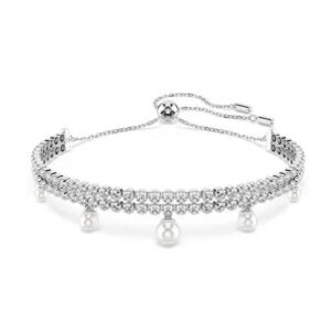 Double-sided diamond and pearl bracelet