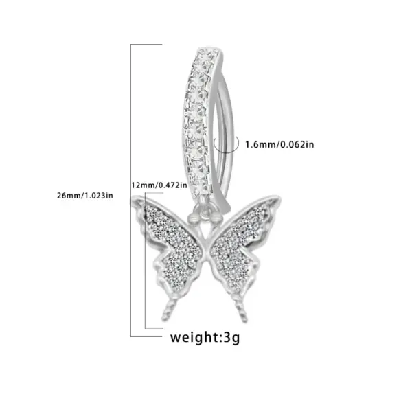 Wholesale 1 Piece 316 Stainless Steel Alloy Resin Rhinestones Glass Belly Rings Heart Shape Wings Butterfly White Gold Plated Unisex