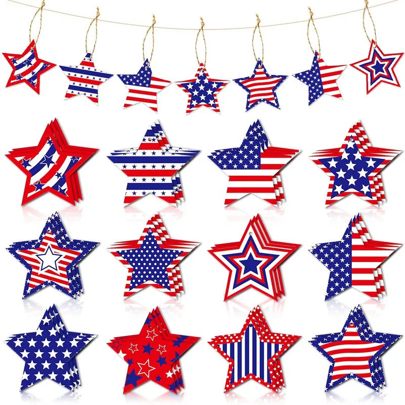 Wholesale Holiday Decoration Star Pendant Gift Tag American National Day Decoration Ornament Paper Hanging Decoration