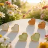 Wholesale Handmade Heart Shape Stud Earrings For Casual Wear, Copper Material With 18K Gold Plated Electroplating And Resin Inlay